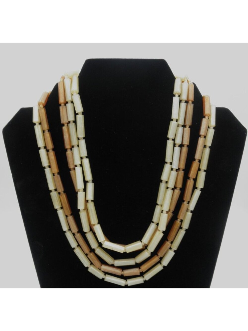 Vintage Made in Austria Brown and Off-white Beaded Multi-Strand Necklace